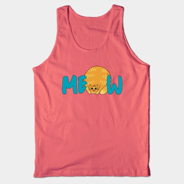 Cute Fat Cat Meow Blue Graphic Tank Top by Art by Biyan